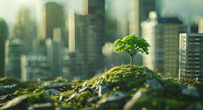 Earth Ecological Green Energy Icons Concept Moss in Forrest Background 3D Render