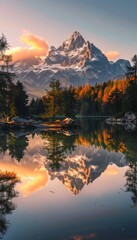 Sunny day sunset mountain lake zittauerhuette gerlossee pinzgau salzburg austria