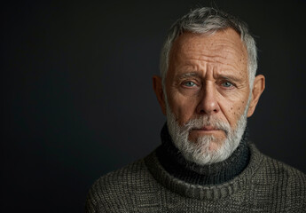 Obraz premium Senior man, studio and portrait with retirement, mockup and alzheimers for treatment isolated on grey background. Mature model, elderly person and memory loss with anxiety, depression and reflection