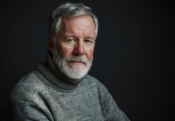 Obraz premium Mature man, studio and portrait with consultant, beard and corporate confidence isolated on grey background. CEO, mockup and company executive with professional ambition, management for businessman