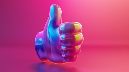 Vibrant neon thumbs up gesture - obrazy, fototapety, plakaty