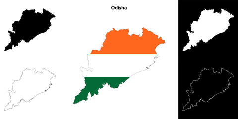 Odisha state outline map set