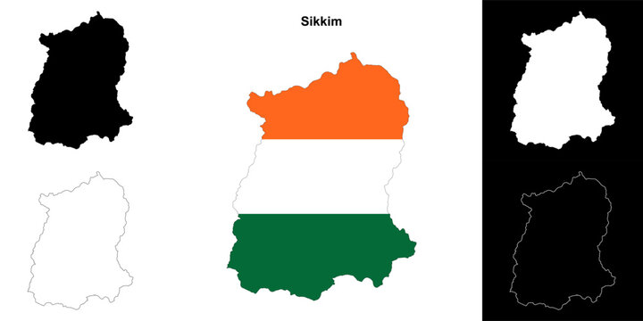 Sikkim state outline map set
