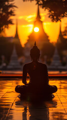 Serene Sunset Meditation at Temple