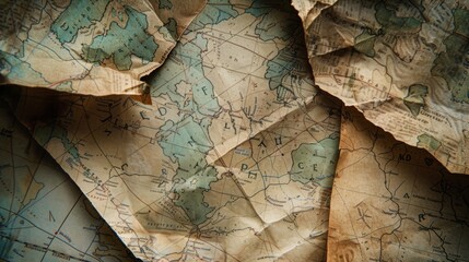 The faded blurry borders of a vintage map suggest a world of unknown adventures and untold stories waiting to be discovered by the curious observer. .