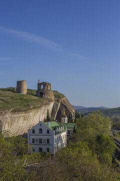 Inkerman St. Klimentovsky Cave Monastery, railway and Kalamita fortress, Sevastopol