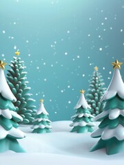 3d cartoon christmas trees and snow.