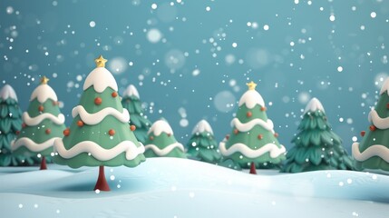 Fototapeta na wymiar 3d cartoon christmas trees and snow.