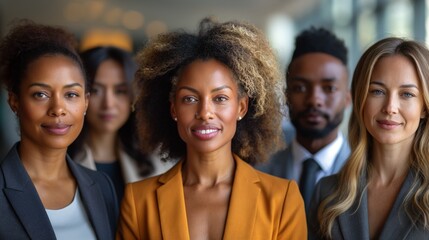 Obraz premium Elegant Businesswoman Leading Diverse Team