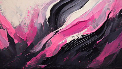 Colorful abstract background with pop of black and pink color. Acrylic paints. Hand drawn art