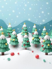 Obraz premium 3d cartoon christmas trees and snow.
