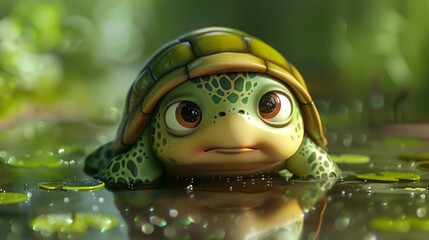 3D cartoon crying turtle.