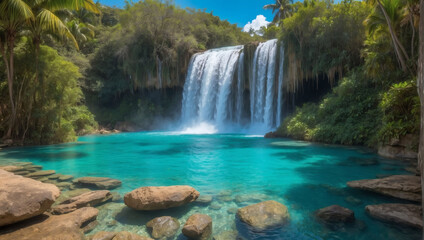 Aqua Oasis, Breathtaking Waterfall Gushing with Turquoise Waters