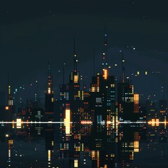 Fototapeta na wymiar A city skyline at night with many tall buildings