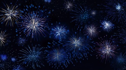 Naklejka premium This image showcases a mesmerizing display of fireworks with rich blue hues and purple undertones, capturing the essence of a night celebration