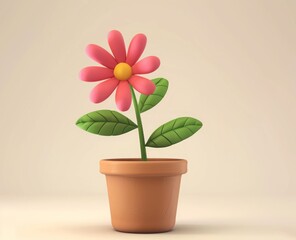 3D cartoon flower in a flowerpot.