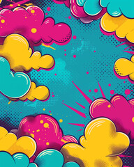 Abstract halftone comics background - Modern design clouds in pop colors banner - 793204606