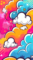 Fototapeta premium Abstract halftone comics background - Modern design clouds in pop colors banner