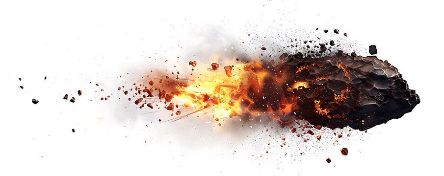 burning meteorite isolated on white background,  generative AI 