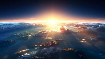 A breathtaking view of the sunrise from space showing Earth's beauty and the vastness of the cosmos