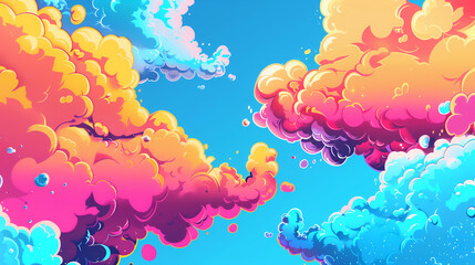 Abstract halftone comics background - Modern design clouds in pop colors banner - 793204869
