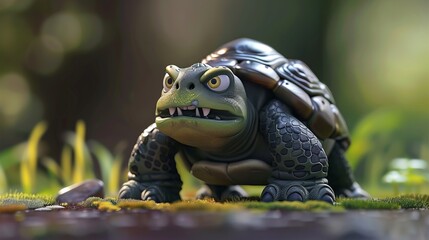 3D cartoon angry turtle. - obrazy, fototapety, plakaty