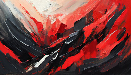 Colorful abstract background with pop of black and red color. Acrylic paints. Hand drawn art