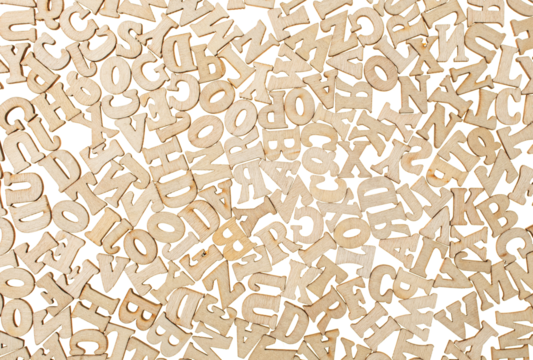 wooden letters of the English alphabet on an isolated background close-up