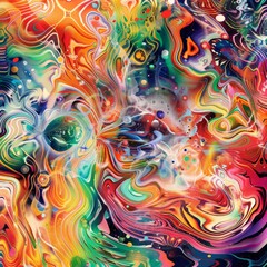 A vibrant digital painting depicting an abstract representation of quantum mechanics, with swirling particles and vibrant energy fields in a kaleidoscope of colors. 