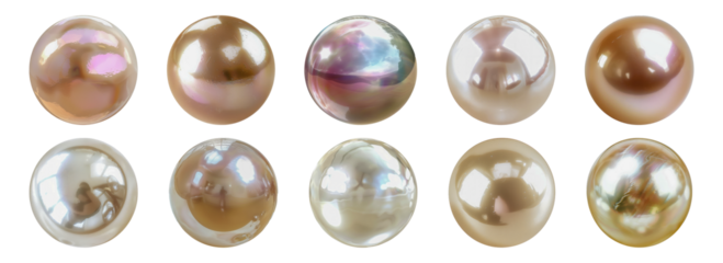 Assorted loose pearls with lustrous shine cut out png on transparent background