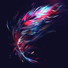A colorful feather with a blue and red tip - obrazy, fototapety, plakaty