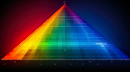 This image features a color spectrum pyramid against a dark background with visible numeric color values