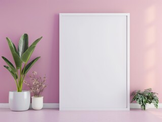 Blank White Photo Frame Mockup on Purple Background, Minimalist Design, Presentation Template, Graphic Design - Marketing, Interior Decor.