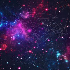 Naklejka na ściany i meble Abstract tech galaxy with digital stars and neon constellations. 