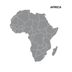 Vector illustration of African continent in gray color. Map of Africa, vector icon. Madagascar island vector illustration.
