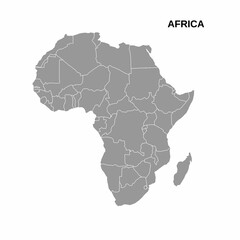  Illustration of African continent gray color, isolate on white background.  Map of Africa and the island of Madagascar cartographic drawing.