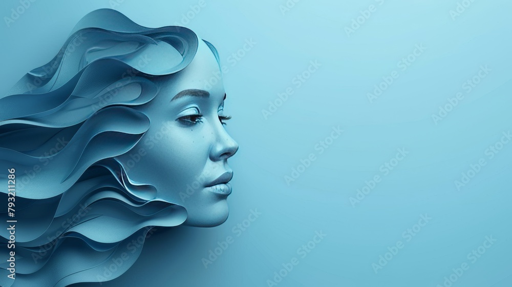 Poster a representation of the brain positioned inside an empty human head shape, casting a shadow, isolate