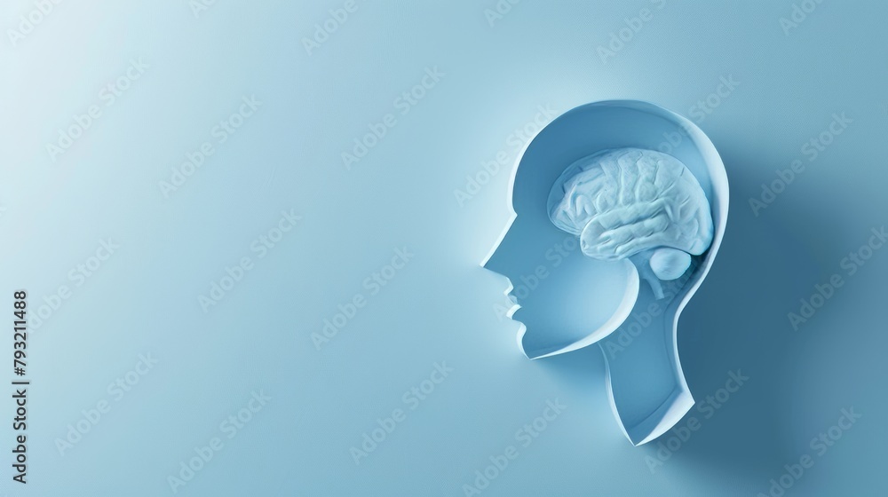 Aufkleber a representation of the brain positioned inside an empty human head shape, casting a shadow, isolate