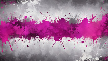 Grunge Background Texture with Magenta Paint Spatter and Silver, White, and Gray Grungy Textured Design