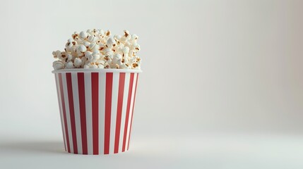Popcorn in red and white striped bucket isolated on a white background
