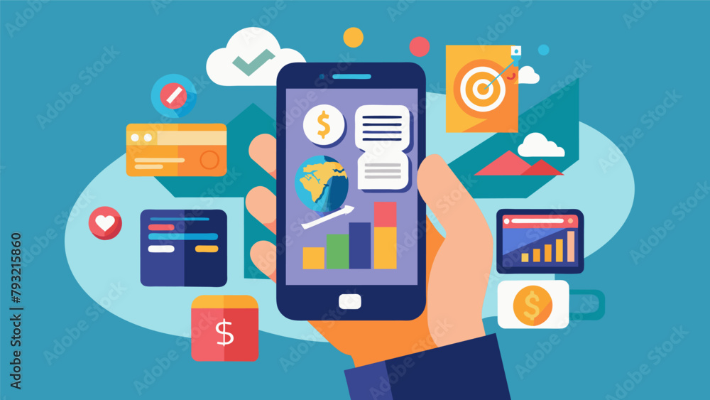 Aufkleber a hand holding a smartphone with various financial apps and websites open and ready for browsing.