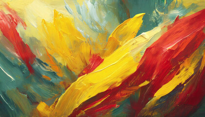 Colorful abstract background with pop of yellow and red color. Acrylic paints. Hand drawn art