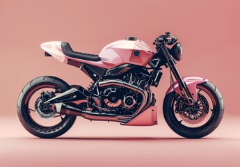 3D render showcases trendy pink motorcycle from side view