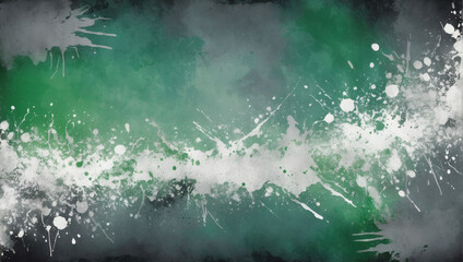 Grunge Background Texture with Green Paint Spatter and Silver, White, and Gray Grungy Textured Design
