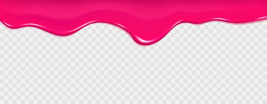  Flowing cherry or raspberries jam.Dripping pink caramel and sause. Slime vector texture or  paint drip or nail polish.