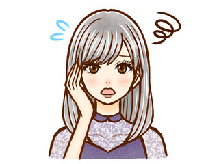 お洒落着の銀髪ロングヘアーの大人女性のイラスト素材3