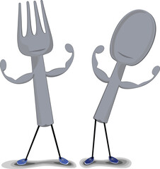 Body Builder Fork and Spoon Stand Posing