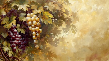 Obraz premium A painting of a bunch of grapes on the vine, AI