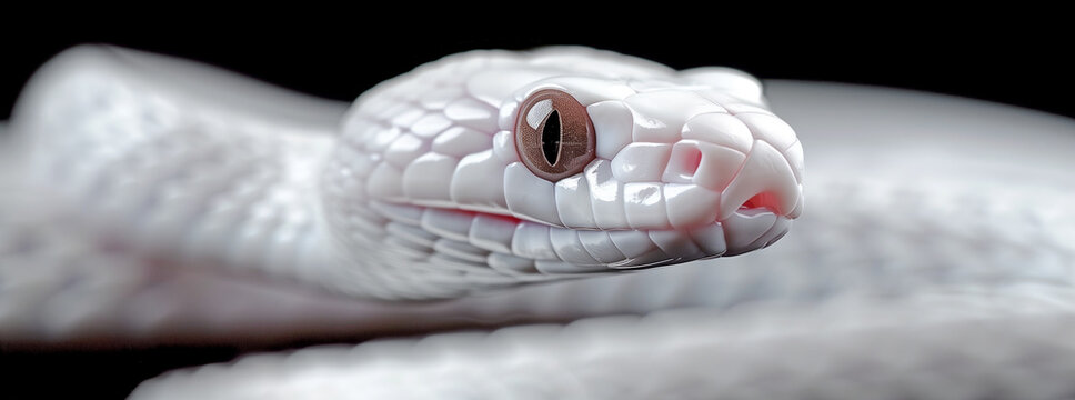 Albino Python with Intense Gaze on Black
