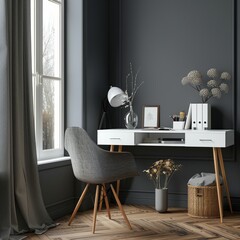 Elegant Scandinavian home office setup with stylish decor and modern furniture